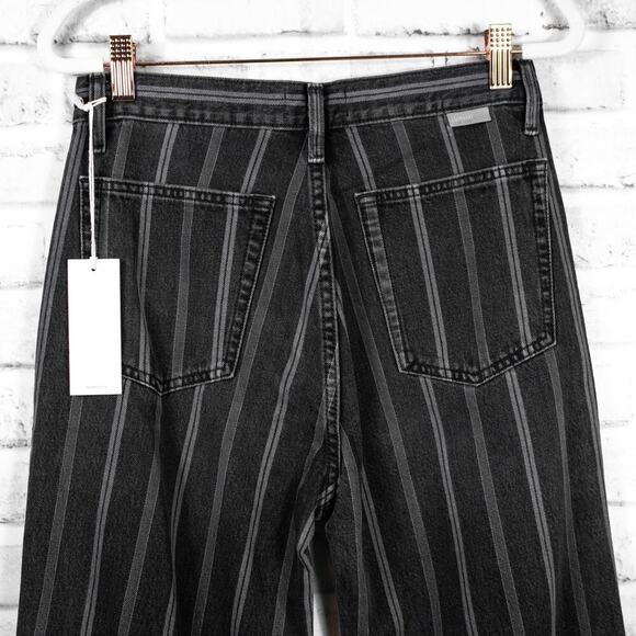 Boyish Womens Black Striped High Waisted Flare Crop Jeans Size 26 Raw Hem Darcy - Picture 8 of 16